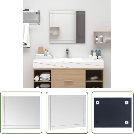 The Living Store Miroir mural 80x60 cm Verre - Miroir Mural - Miroir Décoratif - Miroir Argenté - Miroir Design - Miroir Salle De Bain