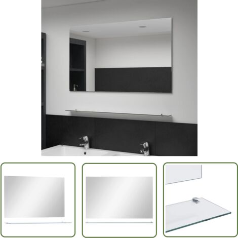 The Living Store Miroir mural avec étagère 100x60 cm Verre trempé - Miroir Mural - Miroir Avec Étagère - Miroir Salle De Bain - Décoration Murale - Meuble Salle De Bain