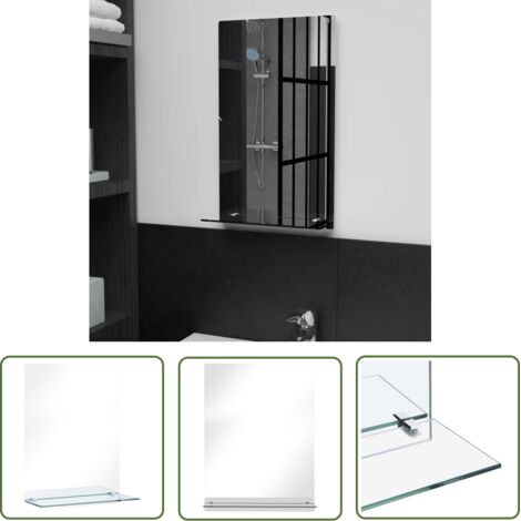 The Living Store Miroir mural avec étagère 30x50 cm Verre trempé - Miroir Mural - Miroir Avec Étagère - Miroir Salle De Bain - Décoration Murale - Meuble Salle De Bain
