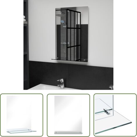 The Living Store Miroir mural avec étagère 40x60 cm Verre trempé - Miroir Mural - Miroir Avec Étagère - Miroir Salle De Bain - Décoration Murale - Meuble Salle De Bain