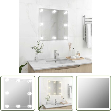 The Living Store Miroir mural avec lampes LED Carré Verre - Miroir Mural - Miroir Led - Miroir Deco - Miroir Salle De Bain - Éclairage Led