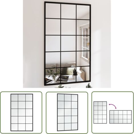 The Living Store Miroir mural noir 100x60 cm métal - Miroir Mural - Miroir Décoratif - Miroir Design - Miroir Noir - Miroir Salle De Bain