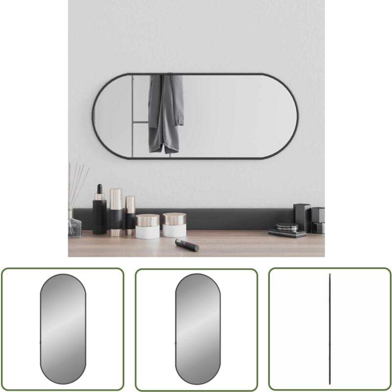 The Living Store - Miroir mural Noir 60x25 cm Ovale - Miroir Mural - Miroir Ovale - Miroir Design - Miroir Noir - Décoration Murale