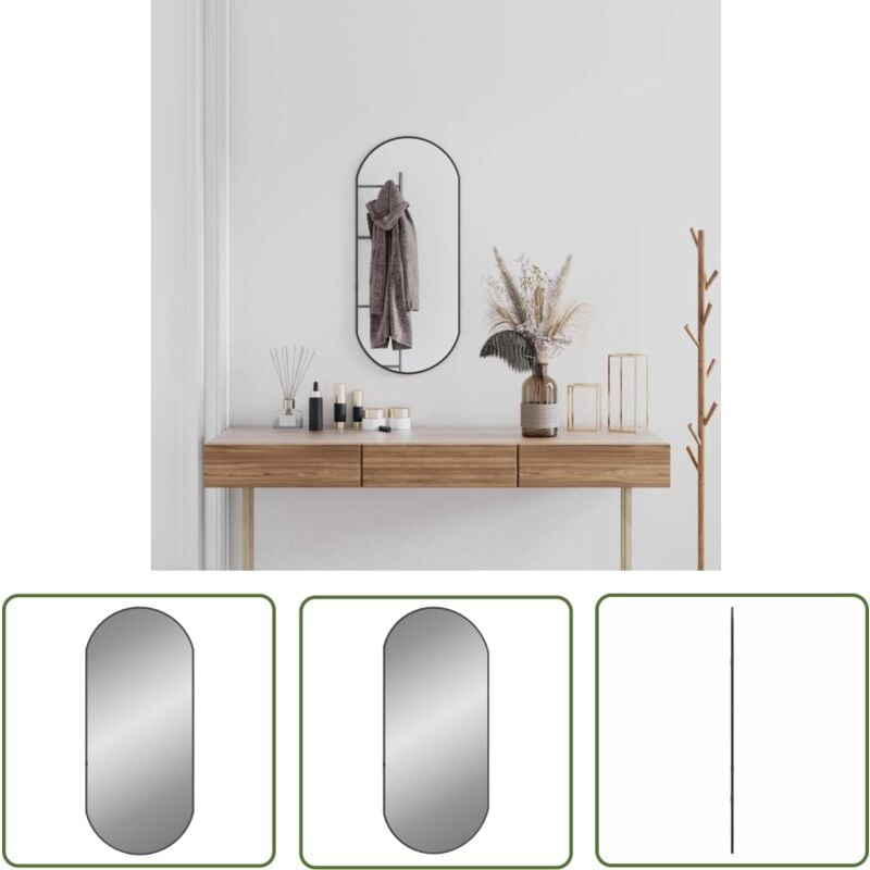 The Living Store - Miroir mural Noir 80x35 cm Ovale - Miroir Mural - Miroir Ovale - Miroir Design - Décoration Murale - Miroir Noir
