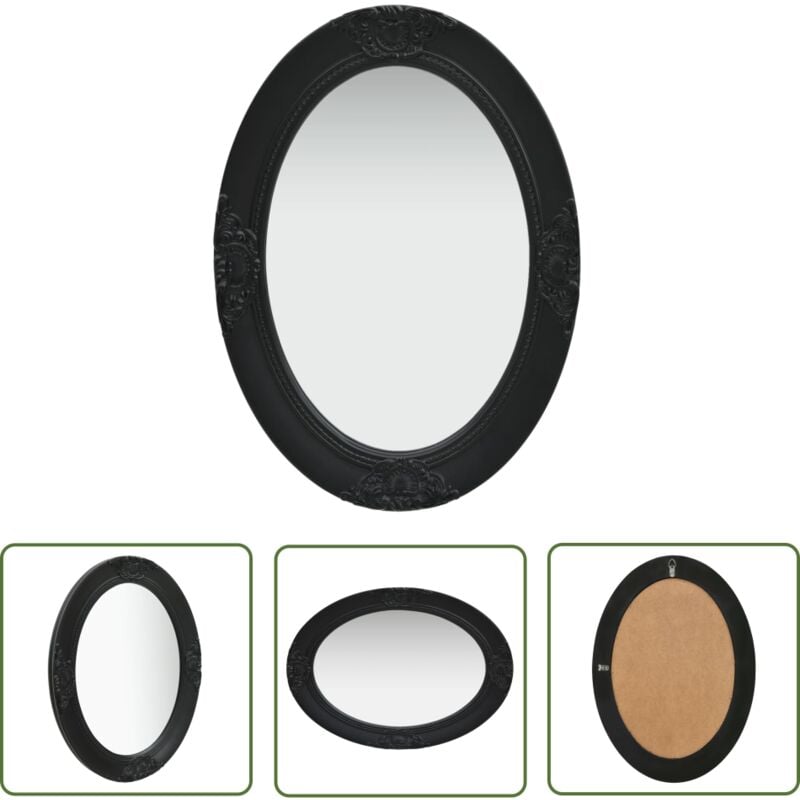 The Living Store - Miroir mural style baroque 50x70 cm noir - Miroir Mural - Miroir Baroque - Miroir Oval - Décoration Murale - Miroir Salle De Bain