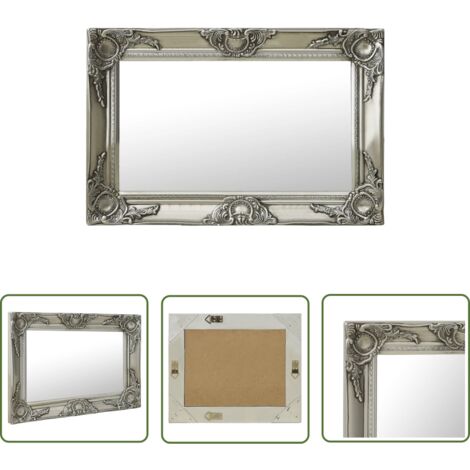 The Living Store Miroir mural style baroque 60x40 cm Argenté - Miroir Mural - Miroir Baroque - Miroir Vintage - Décoration Murale - Miroir Salle De Bain