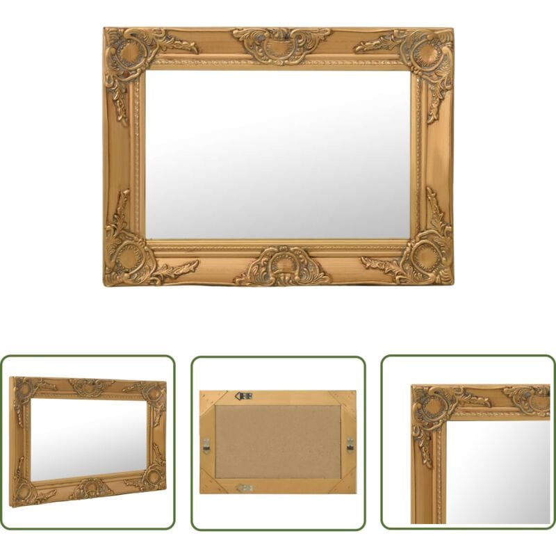 The Living Store - Miroir mural style baroque 60x40 cm Doré - Miroir Mural - Miroir Baroque - Miroir Doré - Décoration Murale - Miroir Vintage