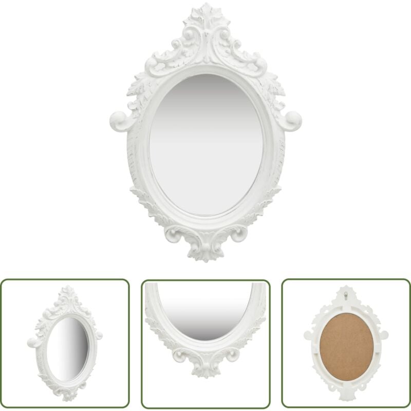 The Living Store - Miroir mural style château 56x76 cm Blanc - Miroir Mural - Miroir Décoratif - Miroir Baroque - Miroir Oval - Miroir Vintage