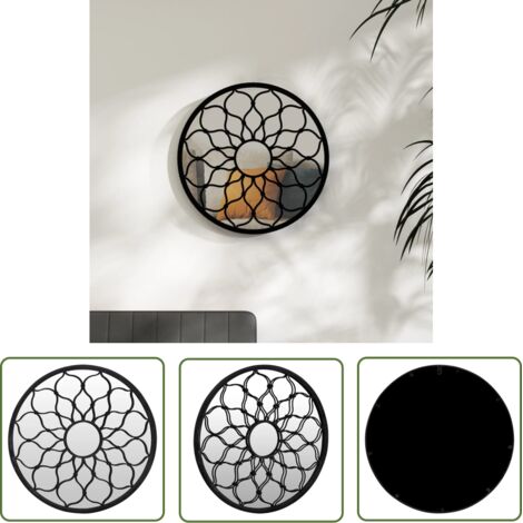 The Living Store Miroir Noir 60x3 cm Fer pour utilisation à l'intérieur - Miroir Rond - Miroir Décoratif - Miroir Mural - Décoration Murale - Miroir Salle À Manger