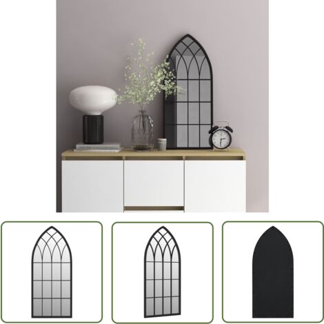 The Living Store Miroir Noir 70x30 cm Fer pour utilisation à l'intérieur - Miroir Mural - Miroir Design - Miroir Noir - Miroir Vintage - Décoration Murale