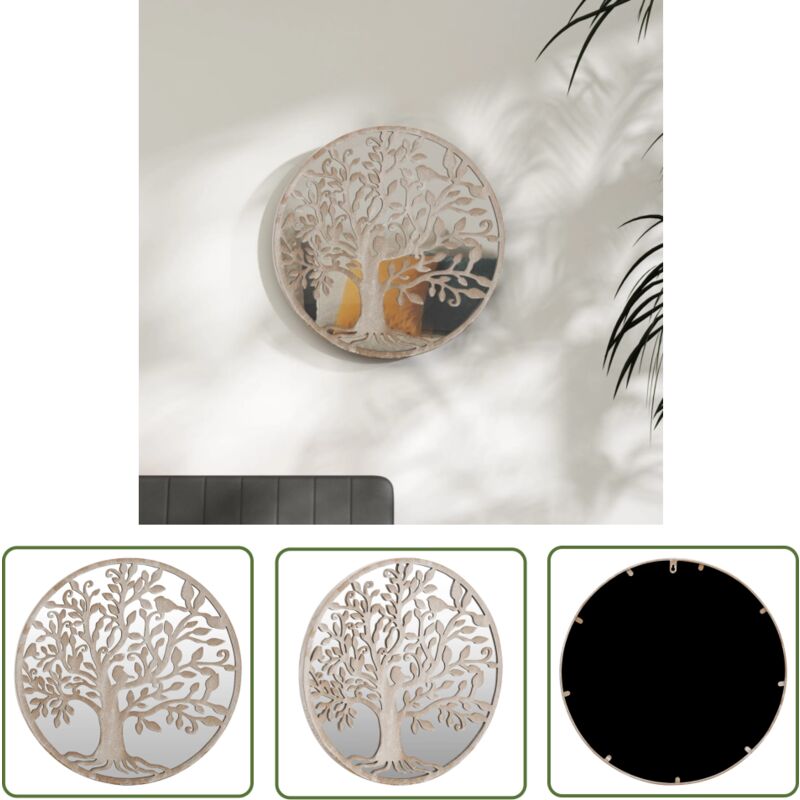 The Living Store Miroir Sable 60x2,5 cm Fer pour utilisation à l'intérieur - Miroir Rond - Miroir Décoratif - Miroir Salle À Manger - Miroir Salon