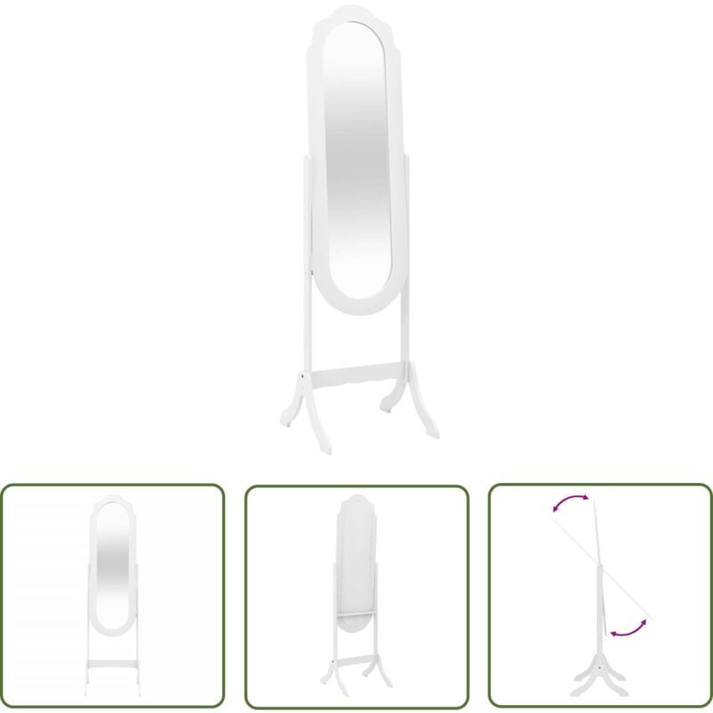 The Living Store - Miroir sur pied blanc 45,5x47,5x160 cm bois d'ingénierie - Miroir Sur Pied - Miroir Décoratif - Miroir Salle De Bain - Miroir