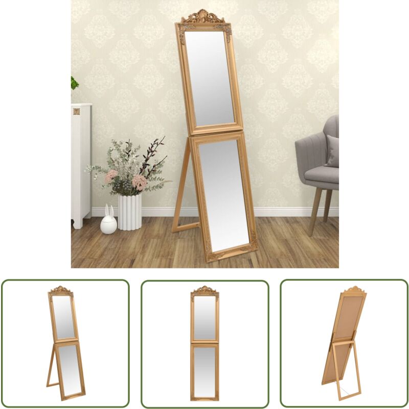 Jinlefu - The Living Store Miroir sur pied Doré 50x200 cm - Miroir Sur Pied - Miroir Baroque - Miroir Doré - Décoration Murale - Miroir Salle De Bain