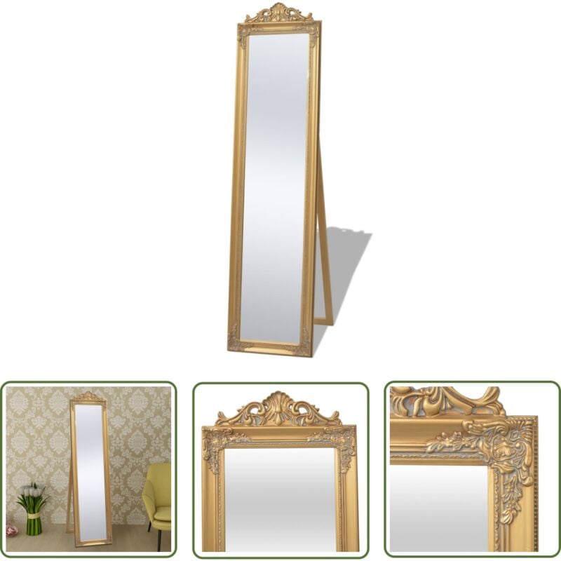 The Living Store Miroir sur pied Style baroque 160x40 cm Doré - Miroir Sur Pied - Miroir Baroque - Décoration Murale - Miroir Doré - Miroir Vintage