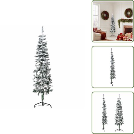The Living Store Mitad árbol Navidad artificial delgado con nieve 150 cm - Árbol de Navidad mitad