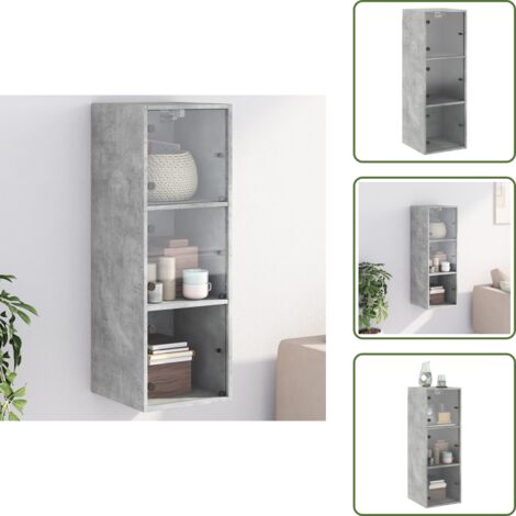 The Living Store Mobile a Muro con Ante in Vetro Grigio Cemento 35x37x100 cm - Mobile da parete