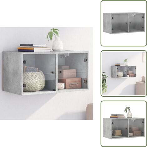 The Living Store Mobile a Muro con Ante in Vetro Grigio Cemento 68,5x37x35 cm - Mobile da parete