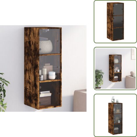 The Living Store Mobile a Muro con Ante in Vetro Rovere Fumo 35x37x100 cm - Mobile da parete
