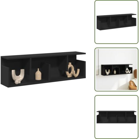 The Living Store Mobile a Parete 100x20x30 cm Nero in Legno Multistrato - Armadio a muro