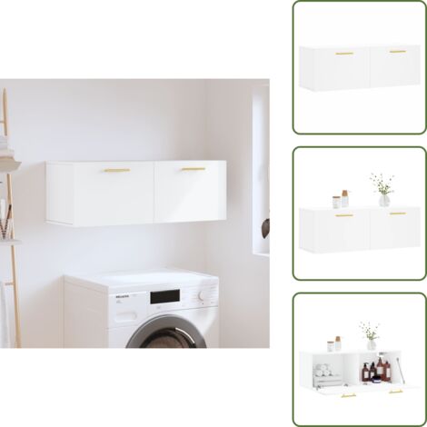 The Living Store Mobile a Parete Bianco 100x36,5x35 cm in Legno Multistrato - Mobile a parete