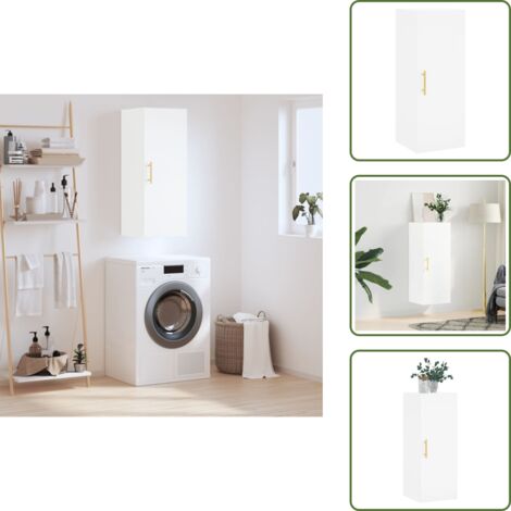 The Living Store Mobile a Parete Bianco 34,5x34x90 cm - Armadietto a muro