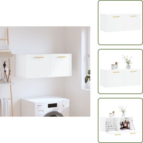 The Living Store Mobile a Parete Bianco 80x36,5x35 cm in Legno Multistrato - Mobile a parete
