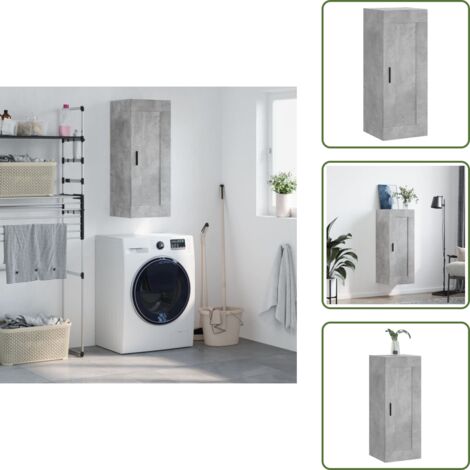 The Living Store Mobile a Parete Grigio Cemento 34,5x34x90 cm Legno Multistrato - Mobile a parete