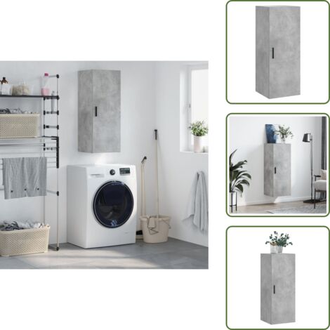 The Living Store Mobile a Parete Grigio Cemento 34,5x34x90 cm - Mobile a parete