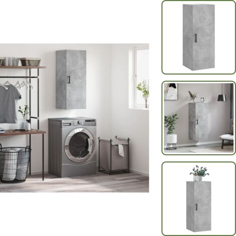 The Living Store Mobile a Parete Grigio Cemento 34,5x34x90 cm - Mobile a parete