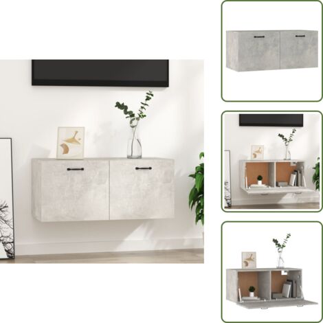 The Living Store Mobile a Parete Grigio Cemento 80x36,5x35 cm Legno Multistrato - Mobile a parete