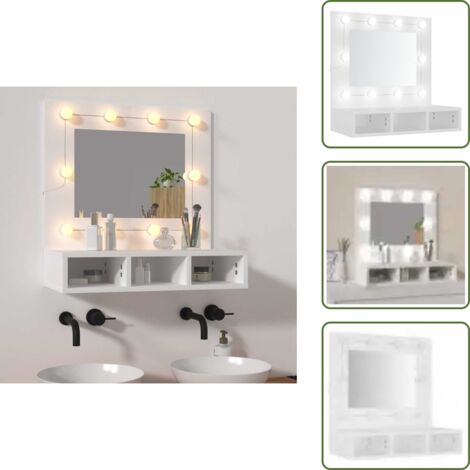 The Living Store Mobile a Specchio con LED Bianco 60x31,5x62 cm - Armadietto a specchio