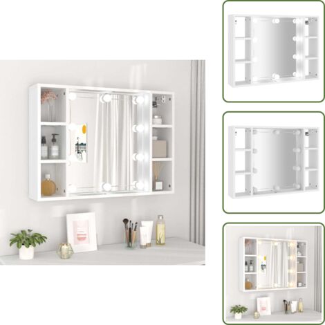 The Living Store Mobile a Specchio con LED Bianco 76x15x55 cm - Armadio da bagno