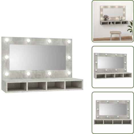 The Living Store Mobile a Specchio con LED Grigio Cemento 90x31,5x62 cm - Armadietto con LED
