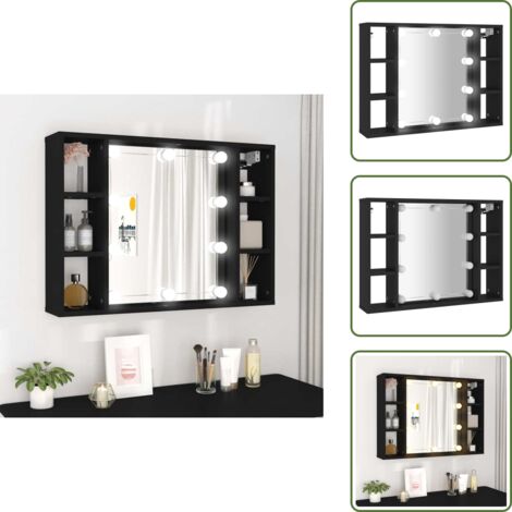 The Living Store Mobile a Specchio con LED Nero 76x15x55 cm - Armadio con specchio
