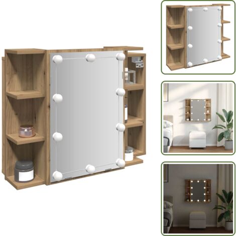 The Living Store Mobile a Specchio con LED Rovere Artigianale 70x16,5x60 cm - Armadio con specchio