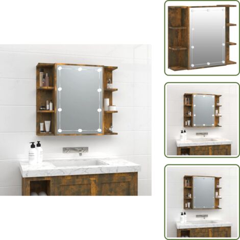 The Living Store Mobile a Specchio con LED Rovere Fumo 70x16,5x60 cm - Armadio con specchio