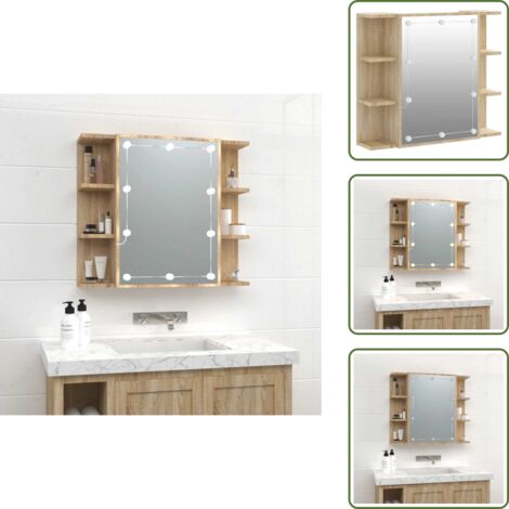 The Living Store Mobile a Specchio con LED Rovere Sonoma 70x16,5x60 cm - Specchio per trucco
