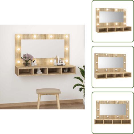 The Living Store Mobile a Specchio con LED Rovere Sonoma 90x31,5x62 cm - Armadietto con LED