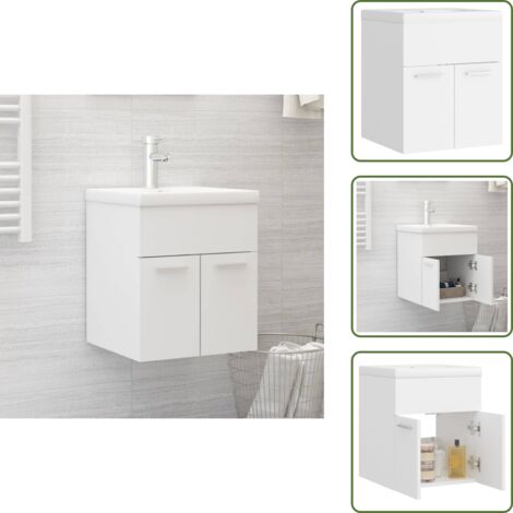The Living Store Mobile Bagno con Lavabo Integrato Bianco in Legno Multistrato - Lavabo integrato