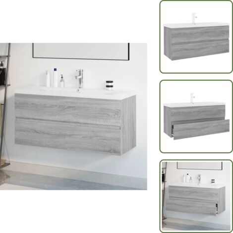 The Living Store Mobile Bagno e Lavabo Integrato Grigio Sonoma Legno Multistrato - Lavabo da incasso