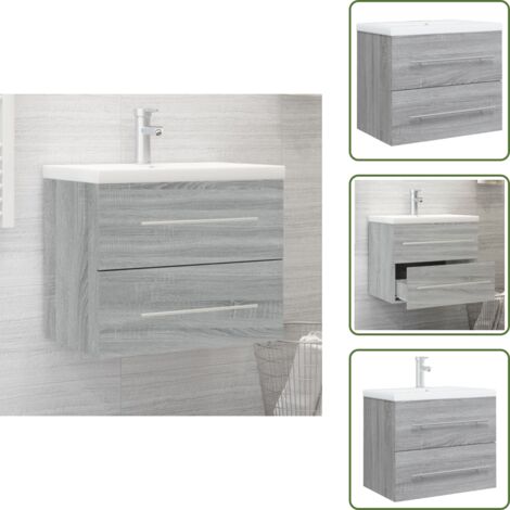 The Living Store Mobile Bagno e Lavabo Integrato Grigio Sonoma Legno Multistrato - Lavabo integrato