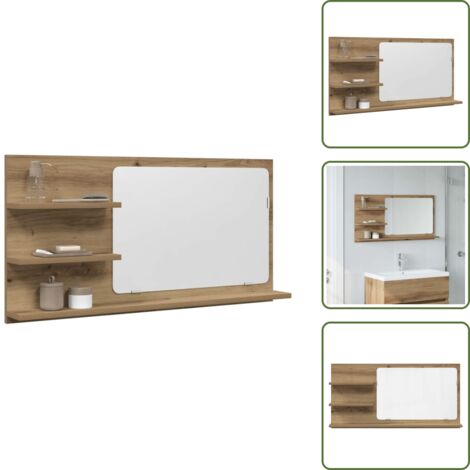 The Living Store Mobile Bagno Specchio Rovere Artigianale 90x11x45 cm Truciolato - Armadietto da bagno