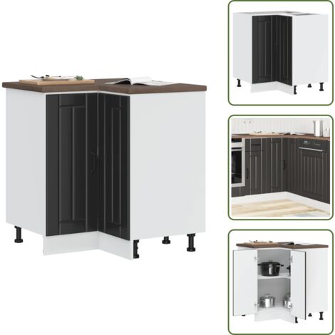 The Living Store Mobile Base ad Angolo Cucina Lucca Nero in Legno Multistrato - Base cucina