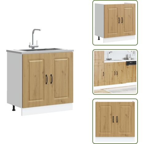 The Living Store Mobile base lavello Kalmar Rovere Artigianale 80x46x81,5 cm - Armadietto lavello