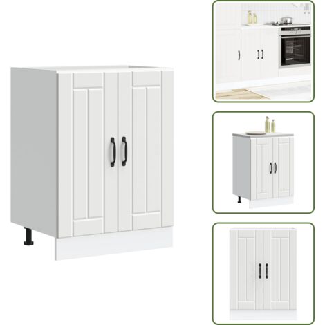 The Living Store Mobile Base Lavello Lucca Bianco in Legno Multistrato - Mobile base lavello