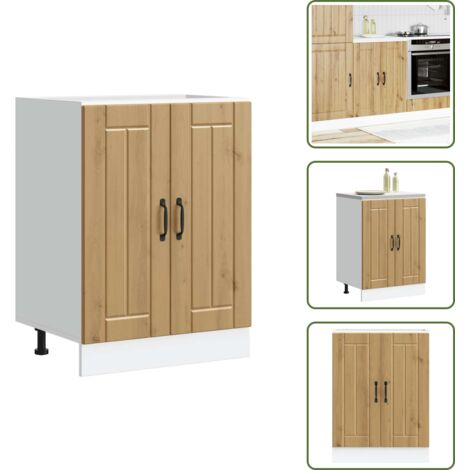 The Living Store Mobile Base Lavello Lucca Rovere Artigianale Legno Multistrato - Armadietto lavello