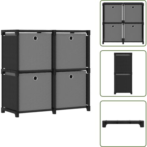 The Living Store Mobile con 12 Scatole a Cubo Nero 69x30x72,5 cm in Tessuto - Scaffale per decorazioni