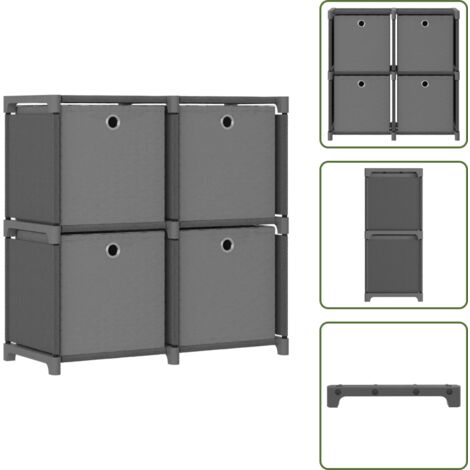 The Living Store Mobile con 4 Scatole a Cubo Grigio 69x30x72,5 cm in Tessuto - Scaffale decorativo