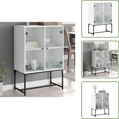 The Living Store Mobile con Ante in Vetro Bianco 69x37x100 cm - Ante in vetro