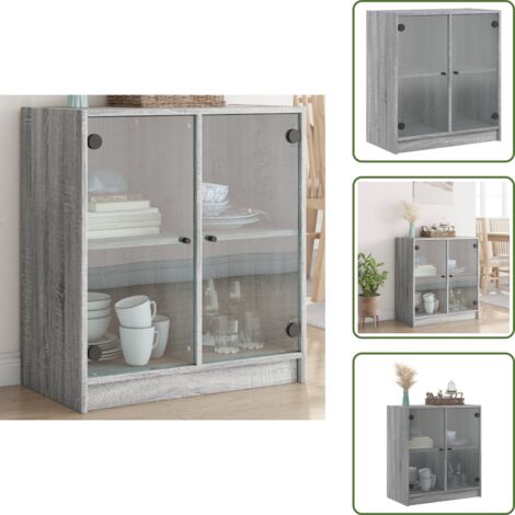The Living Store Mobile con Ante in Vetro Grigio Sonoma 68x37x75,5 cm - Ante in vetro